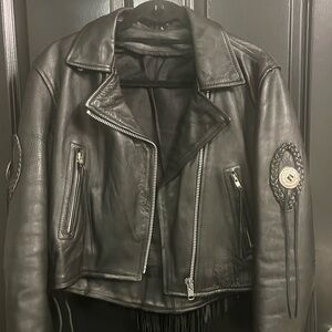 Authentic Leather Jacket with Fringes. Size Large